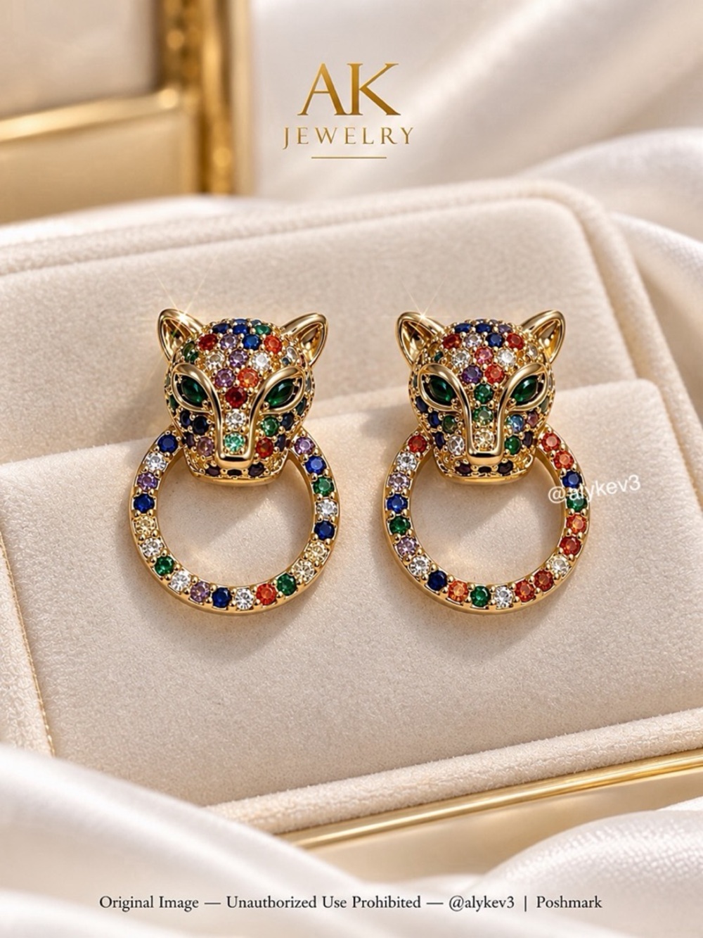 💎LUXURY Jeweled Panther Door Knocker Earrings Multicolor Stones| by AK Jewelry™